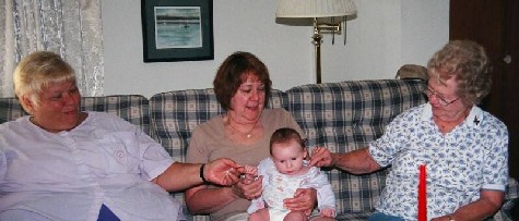 Bridgit greets her relatives, Mom-Mom, Cousin Jane, & Aunt Shirley, at SFP.